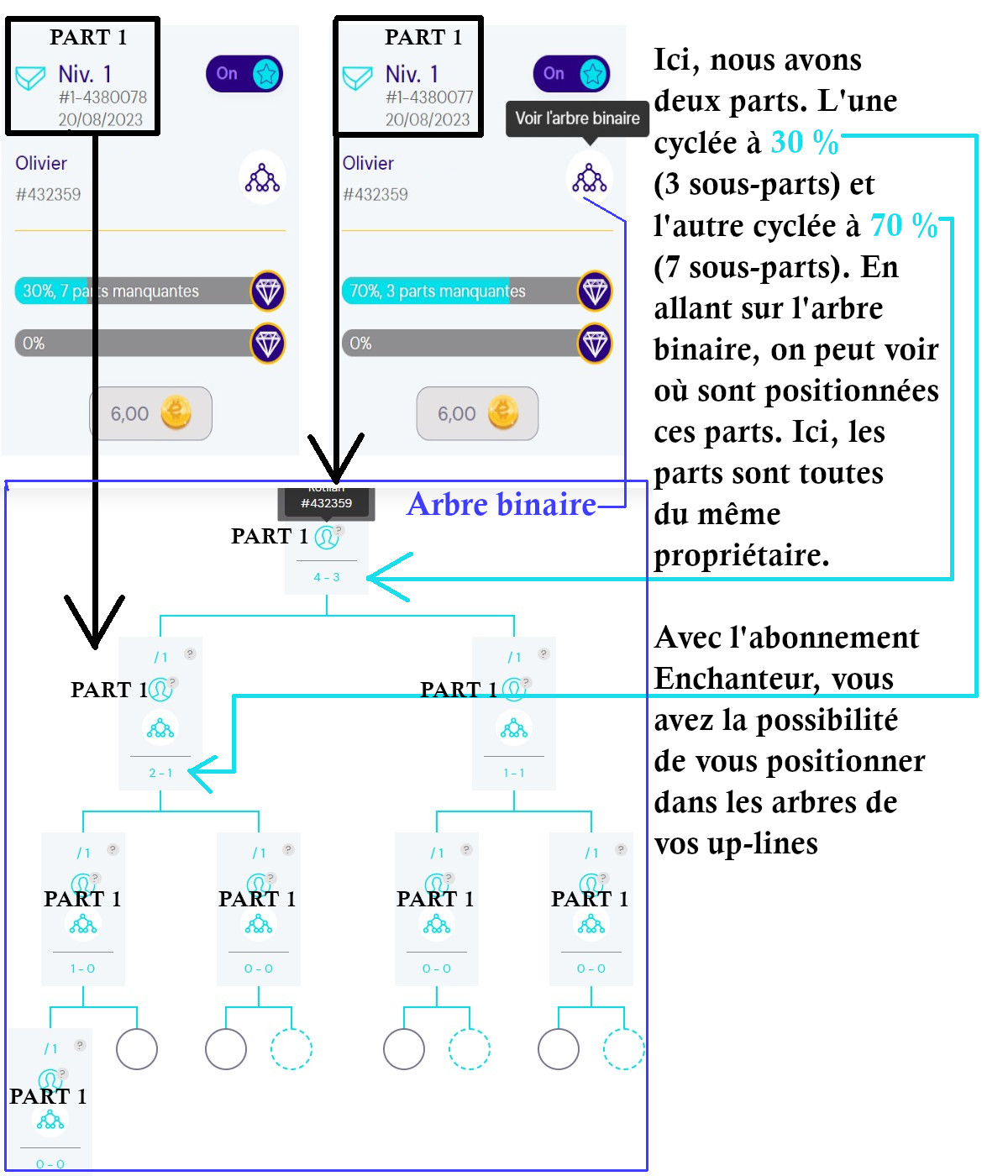 Emrys les parts et arbres binaire